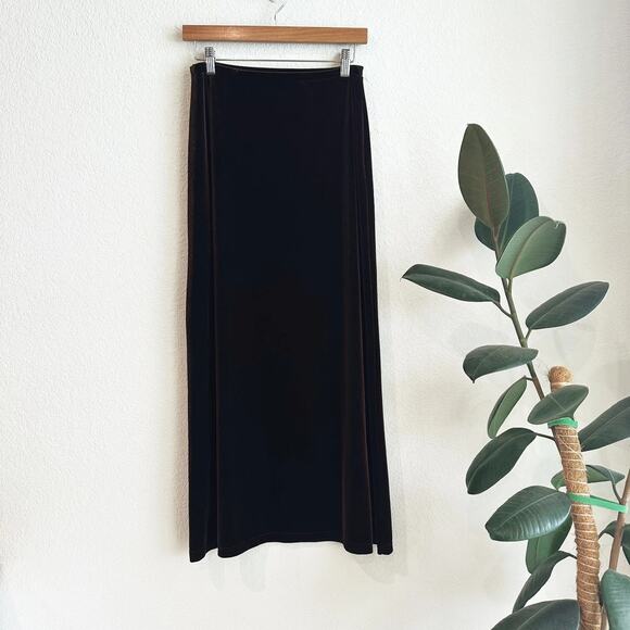 VTG Y2K Express Tricot Velvet Maxi Skirt Medium Brown Whimsygoth 90s Grunge - Picture 1 of 5
